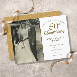Postal De Anuncios boda de Oro de 50 años Foto Guardar la fecha