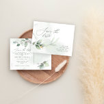 Postal De Anuncios Boda de oro de eucalipto botánico acuático<br><div class="desc">El follaje botánico eucalipto de acuarela y la boda de efecto oro metálico ahorran la invitación de fecha. Con hermosos detalles de acuarela. Esta moderna invitación a la boda le permitirá fijar el estilo de su gran día.</div>