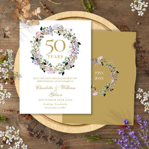 Postal De Anuncios Boda de oro floral para guardar la fecha de aniver