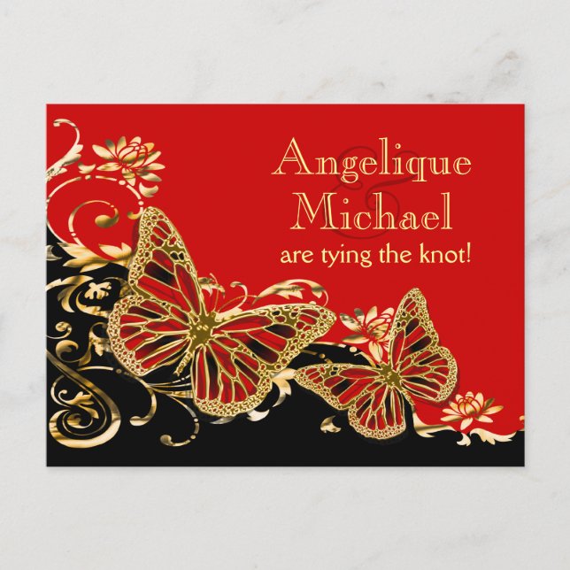 Postal De Anuncios Boda de oro negro rojo "salven la fecha" (Anverso)