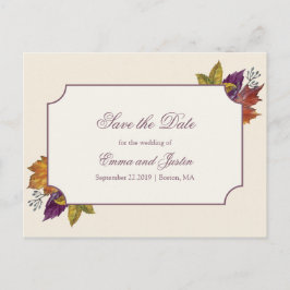 Postal De Anuncios Boda de Otoño Acuarela Hojas Save the Date