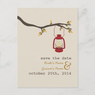 Postal De Anuncios Boda de otoño de la lámpara de aceite Camping Guar
