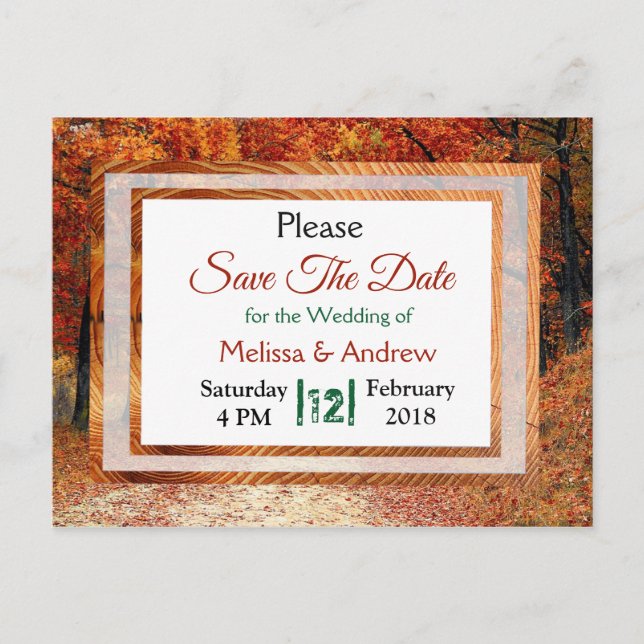 Postal De Anuncios Boda de Otoño Hojas de Otoño Guardar la Fecha (Anverso)