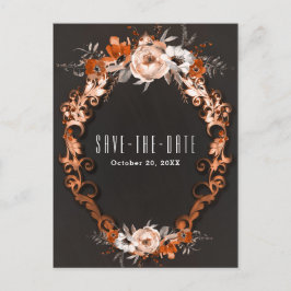 Postal De Anuncios Boda de otoño naranja Floral Guardar la fecha