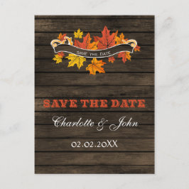 Postal De Anuncios Boda de otoño rústico de Barnwood salva la fecha