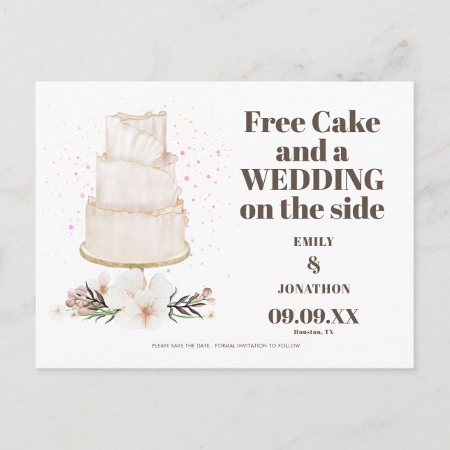 Postal De Anuncios Boda de Pastel Gratis Al Lado Boho Guardar La Fech (Anverso)