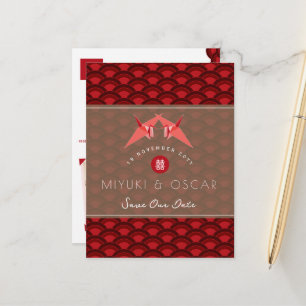 Postal De Anuncios Boda De Patrón De Vieiras De Papel Guardar La Fech