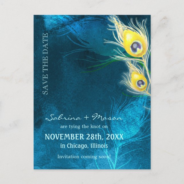 Postal De Anuncios Boda de pavo real azul rusa salva la fecha (Anverso)