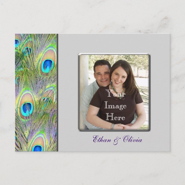 Postal De Anuncios Boda de pavo real guardar la fecha (Anverso)