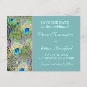 Postal De Anuncios Boda de pavo real guardar la fecha
