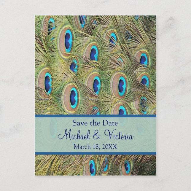 Postal De Anuncios Boda de pavo real salva la fecha (Anverso)