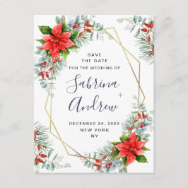 Postal De Anuncios Boda de pino de Poinsettia Eucalyptus Salvar la fe