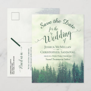 Postal De Anuncios Boda de Pinos Verdes del Bosque Rústico Guardar la