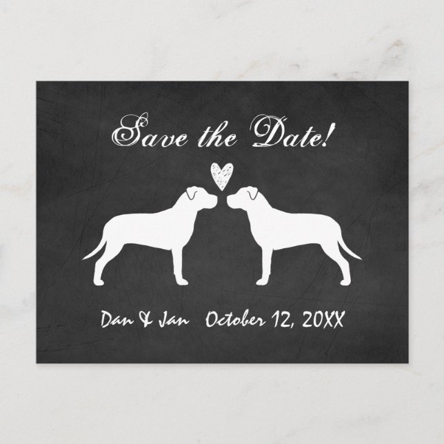Postal De Anuncios Boda de Pit Bull Terriers Salva la fecha (Anverso)