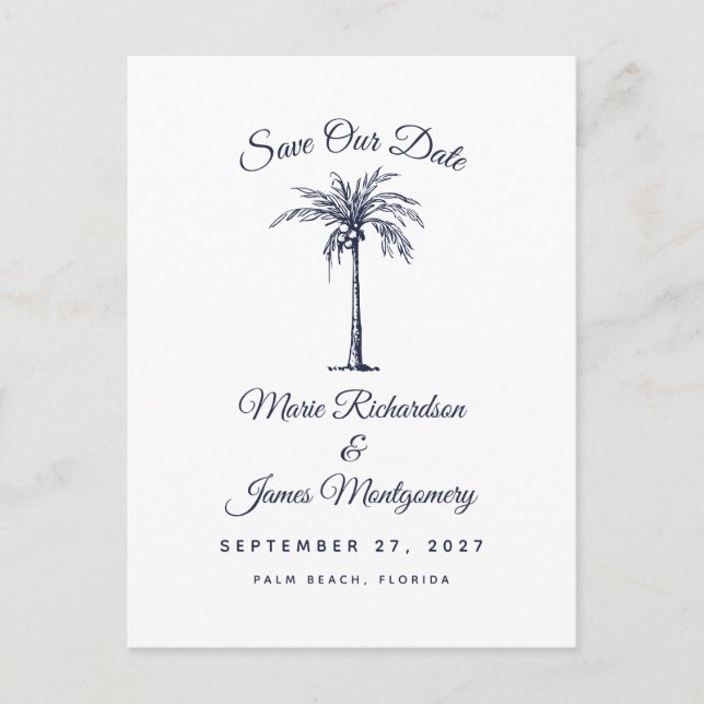 Postal De Anuncios Boda de playa azul de la marina moderna salva la f (Anverso)