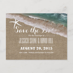 Postal De Anuncios Boda de Playa Burlap & Starfish Save the Date