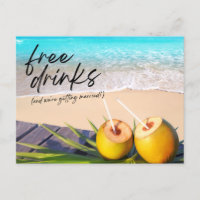 Boda de playa de bebidas gratis salva la fecha