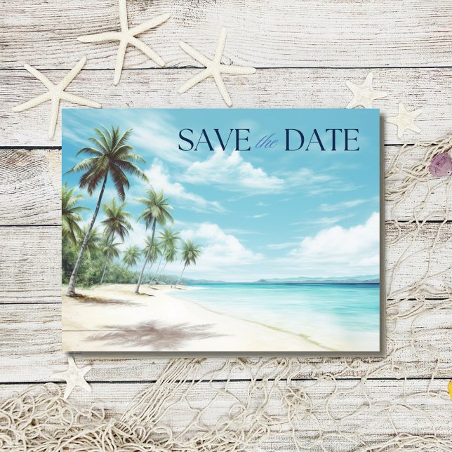 Postal De Anuncios Boda de playa de destino Guardar la fecha (Destination Beach Wedding Save the Date Postcard)