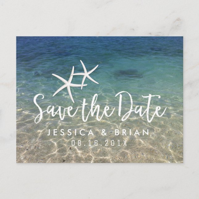 Postal De Anuncios Boda de playa de verano de Starfish Salvar la fech (Anverso)