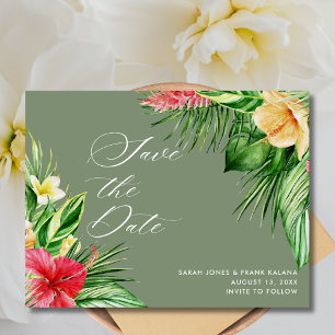 Postal De Anuncios Boda de playa Floral tropical Salven la fecha