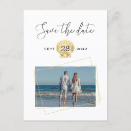 Postal De Anuncios Boda de playa moderna simple con conchas marinas d