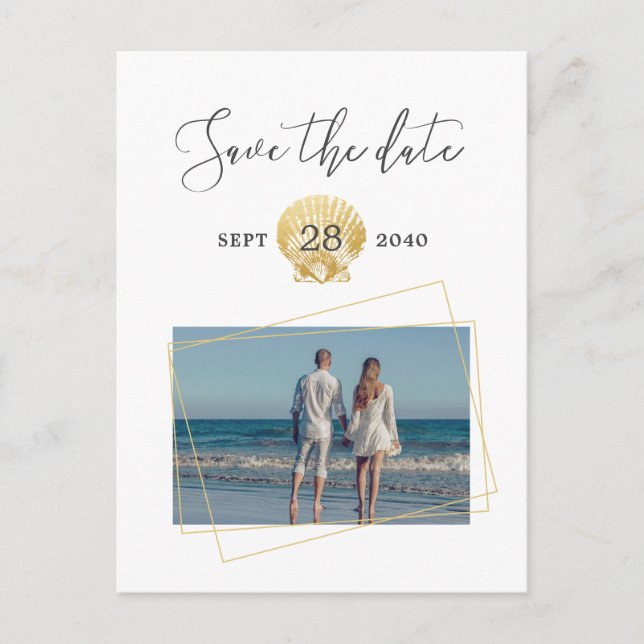 Postal De Anuncios Boda de playa moderna simple con conchas marinas d (Anverso)
