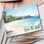 Postal De Anuncios Boda De Playa Salva La Fecha<br><div class="desc">Boda en la playa con presupuesto reducido, excepto las fechas para su destino, isla o boda en la playa! Esto permite guardar la tarjeta postal de fecha que se puede usar para la ubicación de su elección, simplemente cambie la redacción de la plantilla para que se ajuste a sus necesidades....</div>