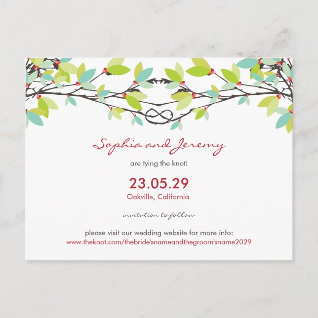 Postal De Anuncios Boda de Primavera Árboles del Amor Enlazados Guard (Anverso)