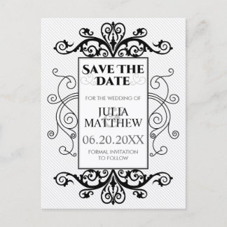 Postal De Anuncios Boda de Remolino Vintage Negro Guardar la Fecha