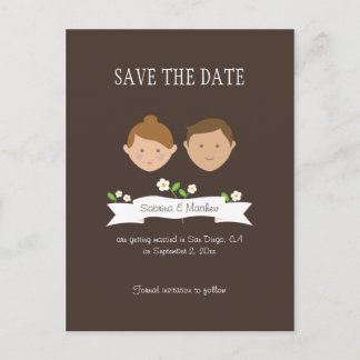 Postal De Anuncios Boda de retrato de pareja Personalizado ilustrado