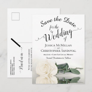 Postal De Anuncios Boda de Rosa Blanca Elegante - Guardar la Fecha