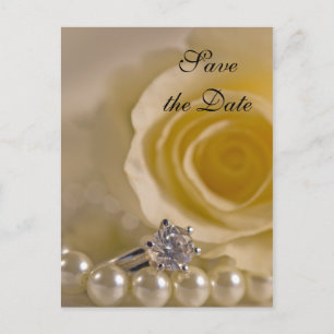 Postal De Anuncios Boda de Rosa Blanca y Perlas Guardar la Fecha