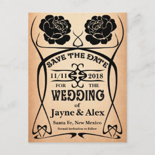 Postal De Anuncios Boda de Rosa del viejo Occidente Art Nouveau salva