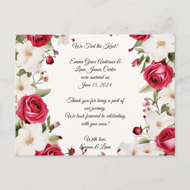 Postal De Anuncios Boda de Rosa Roja Romántica y Lirio del Valle (Anverso)