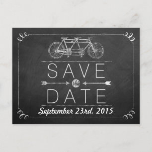 Postal De Anuncios Boda de tipografía de cartón de bicicleta tándem