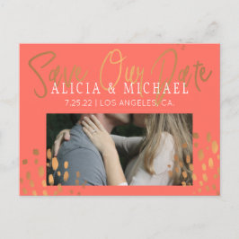Postal De Anuncios Boda de Tipografía Oro de la FOTO Rosa Coral