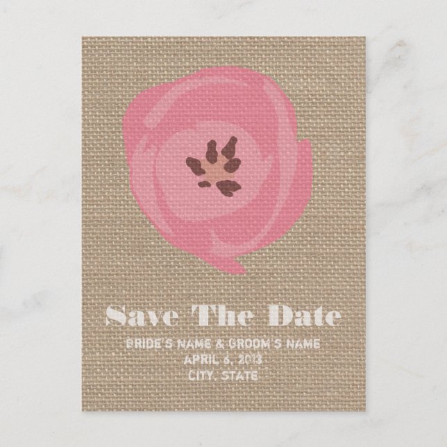 Postal De Anuncios Boda De Tulipanes Rosa Inspirada En Burlap Guardar (Anverso)