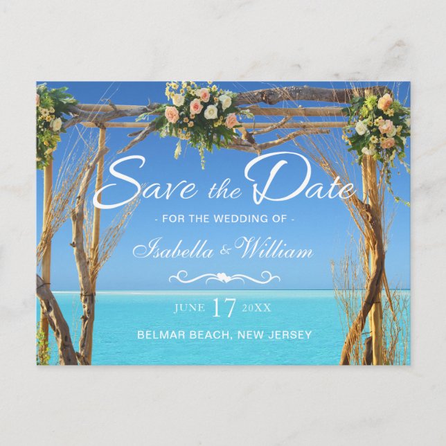 Postal De Anuncios Boda de verano boho floral de playa Guardar la fec (Anverso)