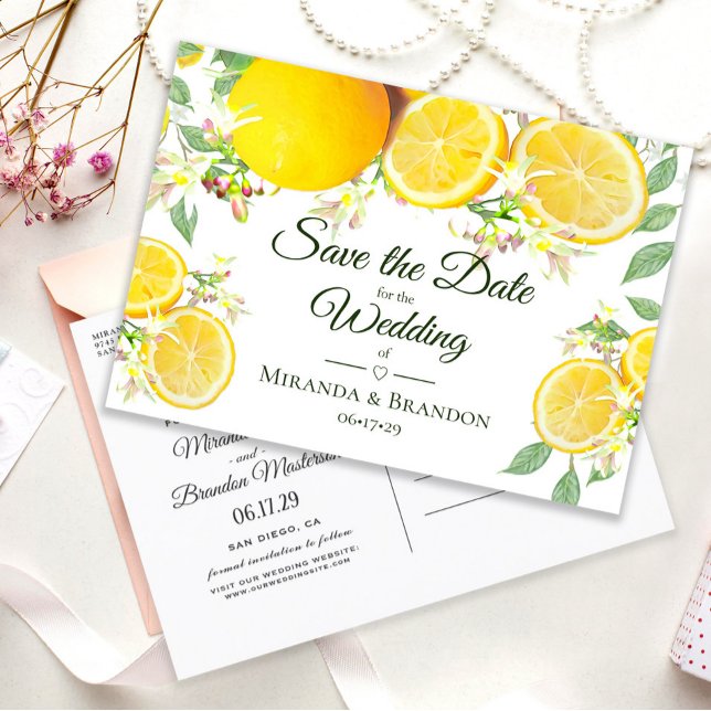Postal De Anuncios Boda de verano con limón moderno - guardar la fech (Subido por el creador)