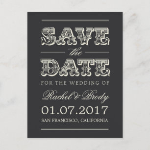 Postal De Anuncios Boda de Vintage dulce salva la fecha - Carbón
