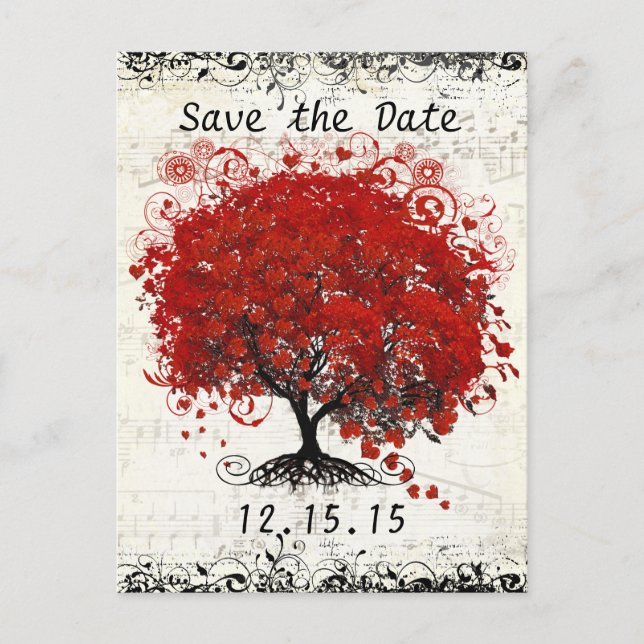 Postal De Anuncios Boda del Árbol Rojo Guardar la Fecha (Anverso)