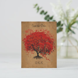 Postal De Anuncios Boda del Árbol Rojo Guardar la Fecha