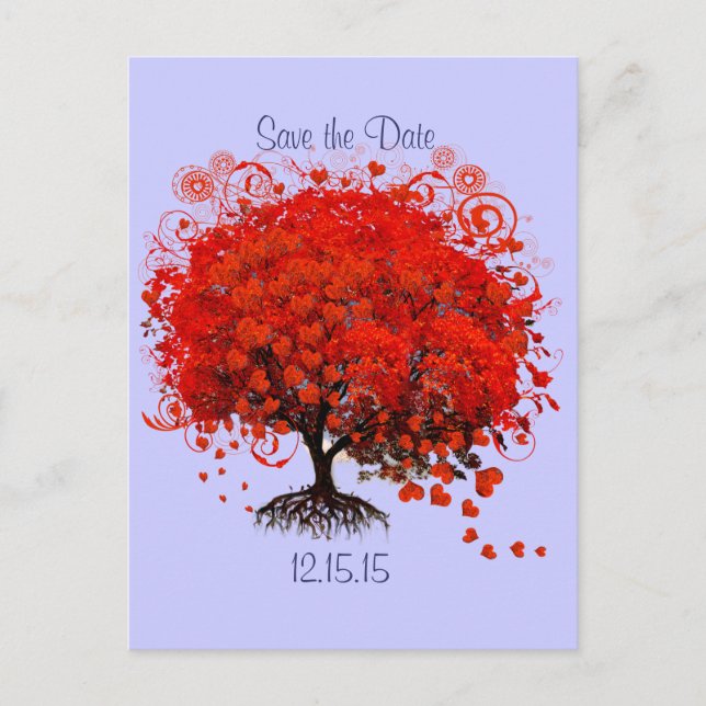 Postal De Anuncios Boda del Árbol Rojo Guardar la Fecha (Anverso)
