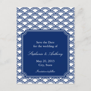 Postal De Anuncios Boda del patrón Royal Blue Seigaiha Guardar la fec