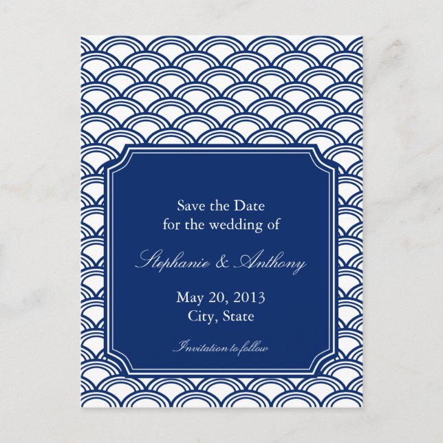 Postal De Anuncios Boda del patrón Royal Blue Seigaiha Guardar la fec (Anverso)