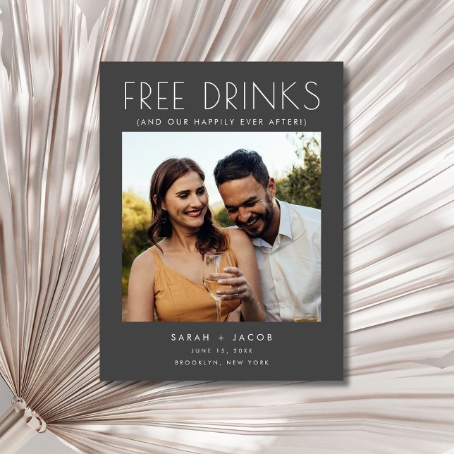 Postal De Anuncios Boda Divertida Bebidas Gratis Gris Salva la Fecha (Funny Free Drinks Wedding Gray Save the Date Announcement Postcard)