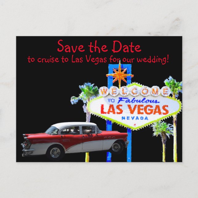 Postal De Anuncios Boda Divertida en Las Vegas Guardar la Fecha (Anverso)