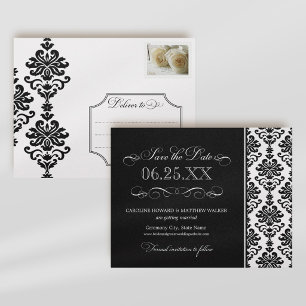Postal De Anuncios Boda dramática con damasco negro y volutas