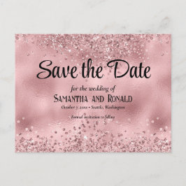 Postal De Anuncios Boda elegante con purpurina y lámina de rosa falsa