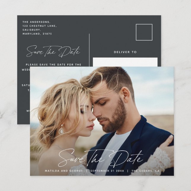 Postal De Anuncios Boda elegante de escritura moderna (Anverso / Reverso)